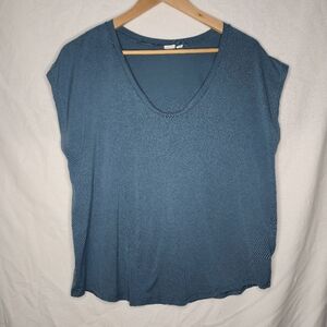 Gap Ladies Cap Sleeve V Neck Tee Blue Green Size Large